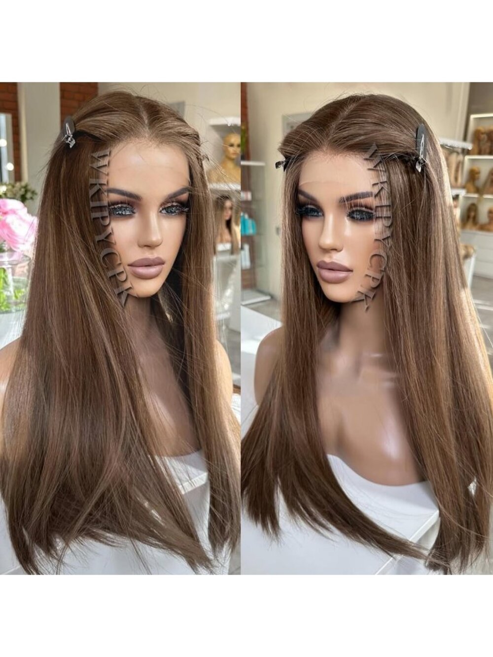Brown Synthetic Lace Front Wig - Mixed Sand Blonde Straight Hair, Natural Look